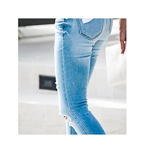 DGHM-JLMY Women's Irregular Raw Edge Denim Skinny Stretch Hole Jeans Butt Lifting Front Milled Ankle Ripped Pencil Jeans3