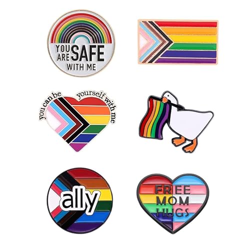 6 Stück LGBTQ Pride Anstecknadeln Set, LGBT Homosexuell Badge Amulett Brosche, Progress Pride Ally Pin Abzeichen, Flaggen-Button, Regenbogen Emaille Brosche, LGBT, Schwul, Lesben, Trans Accessoires