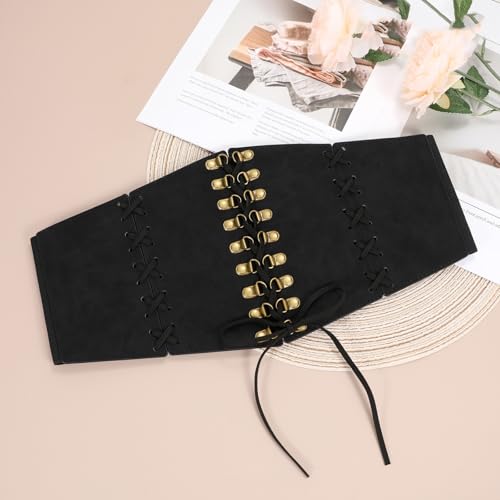 Women’s Wide Corset Belt Vintage Elastic Waist Belt Lace-up Tied Waspie Belt for Dresses Halloween Costume3