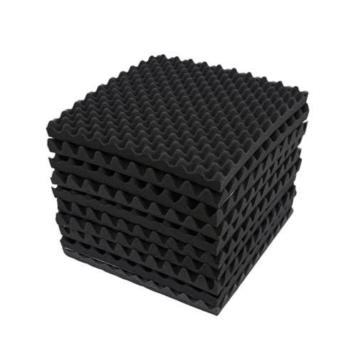 10 paneles acústicos engrosados de espuma acústica absorbente de sonido, autoadhesivos, 3D de alta densidad para decoración de juegos, podcasts, estudio de grabación, 50 x 50 x 5 cm, color negro
