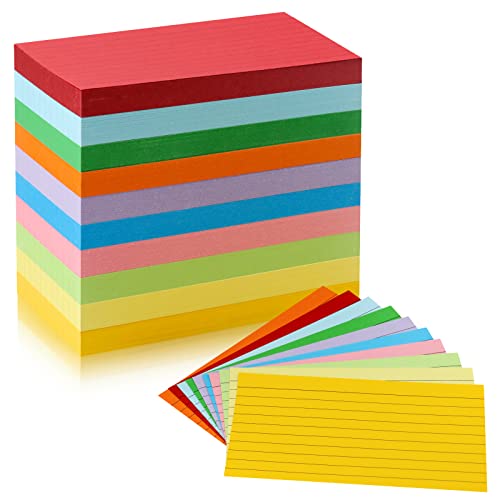 Tecmisse 3 X 5 Index Cards Ruled, 600 Pieces Colorful Index Card, Note Cards, Flash Cards, Study Cards For School Learning, Taking Notes, To Do List, 10 Colors #TOP9