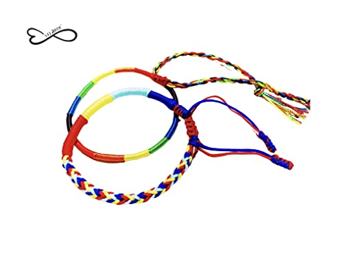 VELARDE Pulseras Tibetanas de La Suerte - Pack de 2 - Hombre Mujer- Pulsera Espiritual Budista Hecha a Mano - Amuleto de Protección