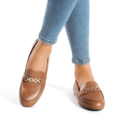 DREAM PAIRS Loafers for Women Casual Comfortable Slip On Flat Lightweight Leisure Work Shoe Comfort Walking Shoes,Size 10,Brown-Pu,DWUMSP2501