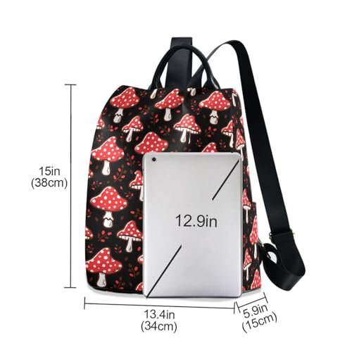 Image of Fustylead Amazing Amanita Red Mushroom Women Backpack Purse Anti-theft Travel Backpack Fashion Shoulder Handbag