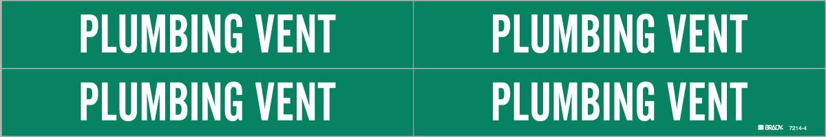 Brady 7214-4-PK, PLUMBING VENT Pipe Marker White on Green 4 per Card, 5 PK, Legend 'PLUMBING VENT'