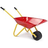 HOMGX Kids Wheelbarrow, Outdoor Kids Toy Wheelbarrow w/Steel Tray and Rubber Hand Grips, Durable Metal Construction Child Barrow, Toddler Size Garden Wheel Barrel (Red)
