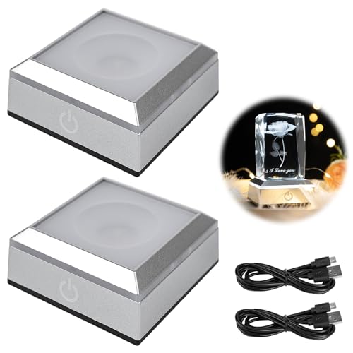 Base Luminosa a Led, 2 Pack Base Per Display a Led, Base Di Cristallo Illuminata Quadrato con Interruttore Sensibile Al Tocco 6 Colori per Gioielli In Vetro Arte Laser 3D In Vetro