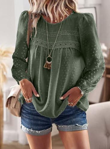 Image of Falechay Womens Tops Flowy Boho Dressy Casual Lace Cute Long Sleeve Shirts