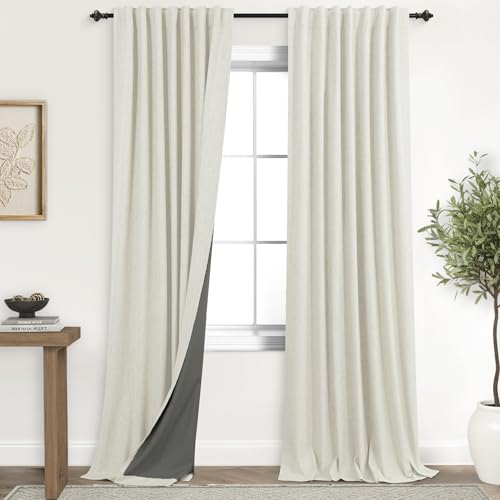 105 Inch Long Linen Blackout Curtains, Cream Beige Thermal Insulated Curtains for Living Room Bedroom 2 Panel Set by KOUFALL - Used condition - CA$26.88