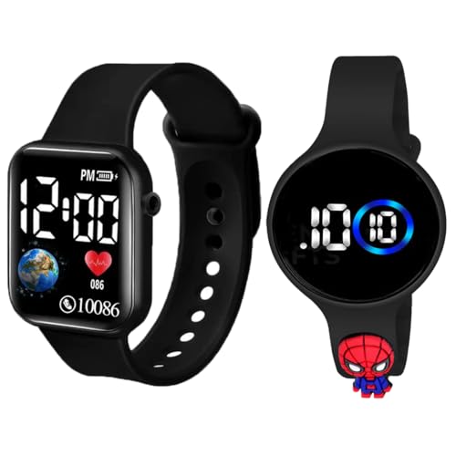 Image of GOLDENIZE FASHION Waterproof Digital LED Slim Round and Square Touch Colourful Display Wrist Watch for Boys & Girl's Stylish Kids Birthday Gift Digital Watch Combo of 2 Watches