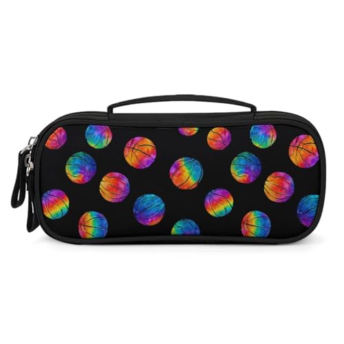 Estuche unisex para lápices de baloncesto con diseño de acuarela y teñido anudado