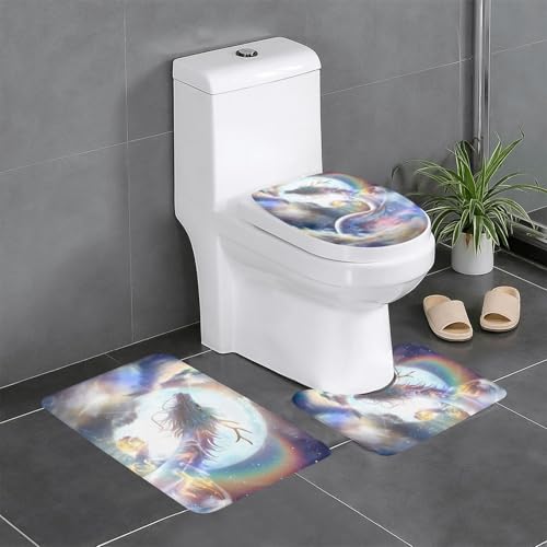 龍 竜 ドラゴン柄 和風 (2) アニメ トイレマット 3点セット フタカバー 浴室足ふきマット 吸水 速乾 滑り止め 抗菌 防臭 洗える ふわふわ おしゃれ 40x60cm