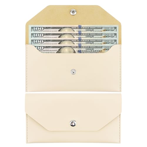 1 Pieces Money Saving Binder, Beige PU Leather Cash Envelopes Cash Wallet, Reusable Money Saving Binder for Wallets with Cash Envelope Tab Stickers for Bill Planner (Beige)