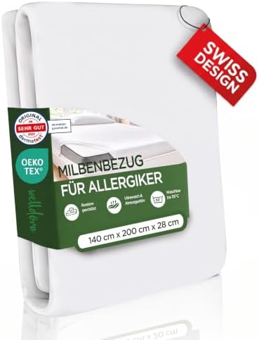 Welldora Milbenbezug Matratze 140x200x28, Premium Encasing, Allergiker | Fachärztlich getesteter Allergiker-Schutz gegen Milben | Mit Reissverschluss | Oeko-Tex | Waschbar bis 95°C