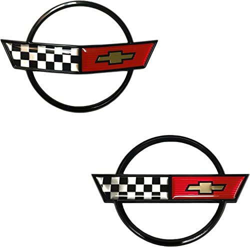 c4 emblem - C4 Corvette Front Nose Emblem + Gas Fuel Lid Emblem Cross Flag Official GM Restoration Parts Includes Both Front and Rear Emblems Fits: 84 through 90 Corvettes