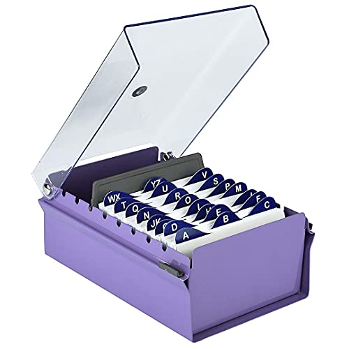 Acrimet 8 x 15 cm, organizer na dokumenty, metalowa podstawa, wytrzymały (karty indeksowe AZ 130 mm szerokości x 90 mm wysokości i przegroda w zestawie) (fioletowy kolor z przezroczystą kryształową plastikową pokrywką)