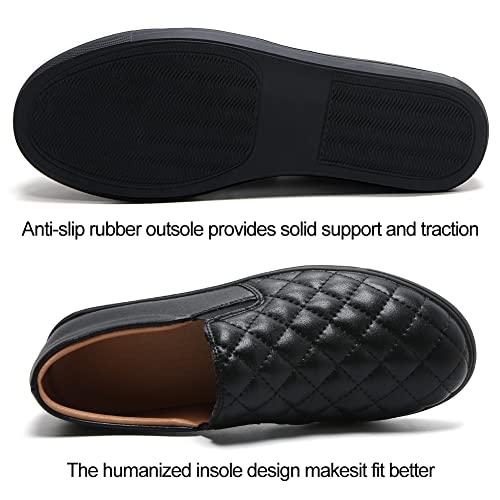 Image of VOCNTVY Loafers for Women Quilted Slip On Shoes Casual Fashion Sneakers | Non-Slip TPR Sole, Faux Leather Upper, Memory Foam Insole, Blister-Free Heel, All Day Walking Comfort for Daily Work Wear