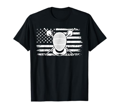 Fencing USA Flag Fencer Mask Patriotic 4th of July Fencing T-Shirt