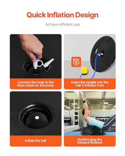 Image of VEVOR Half Exercise Ball Trainer, 23 /26 inch Balance Ball Trainer, 1500lbs Capacity Stability Ball, Yoga Ball with Resistance Bands & Foot Pump, Strength Fitness Ball for Home Gym Full Body Workout