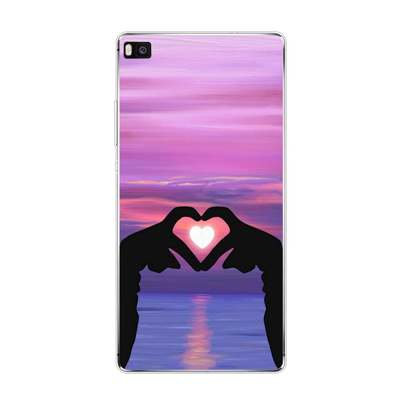 KARTXITAI Cover Compatibile con Huawei P8 Custodia Trasparente Slim in Silicone TPU con Assorbimento degli Urti e Anti-Graffio-amore,cielo,tramonto,bagliore,amanti