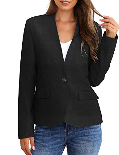 Grapent Women's Black Business Casual Pockets Work Office Button Back Slit Long Sleeves Blazer Lightweight Jacket Suit Size X-Large Us 16-18 #TOP3