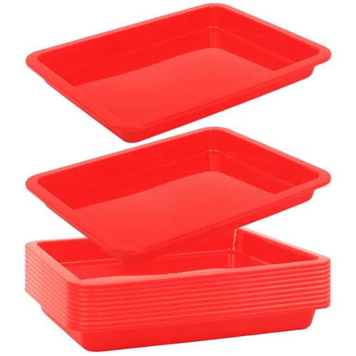 Image of Craft Tray,24 Pack Art Trays for Kids Plastic Activity Trays Stackable Craft Trays,Shallow Craft Storage Organizer, DIY Project & Painting Tray,Art Supplies,9.45 x 7.1 x 0.98 Inch (Red)