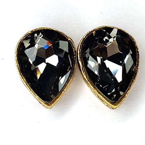 Mahabal Creations - Kundan Stones Glass Beads for Craft, Embroidery and Jewellery Making (20MM Drop 10Pcs Black Diamond)