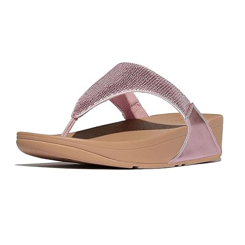 FitFlop Lulu Sequin Toe-Post Sandals, Color: Metallic Soft Blush, Size: 8 (JL5-B50-060)