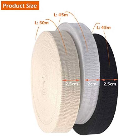 JUHONNZ Bias Binding Tape,50 Meters Bunting Tape Natural Cotton Tape Webbing Tape Sew Herringbone Roll for Sewing Dressmaking Craft Dressmaking,Beige 2.5cm