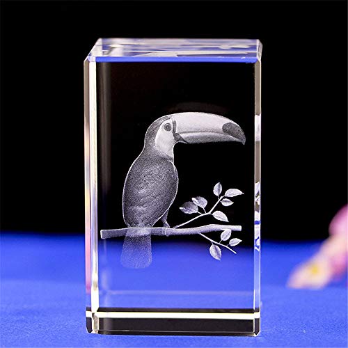 Crystal Glass Toucan Ornament,3D Laser Etched Crystal Toucan Decor Art,Animal Crystal Glass Cube Engraving Figurine Toucan Sculpture with Gift Box (50x50x80mm+Rotating Lamp Holder)
