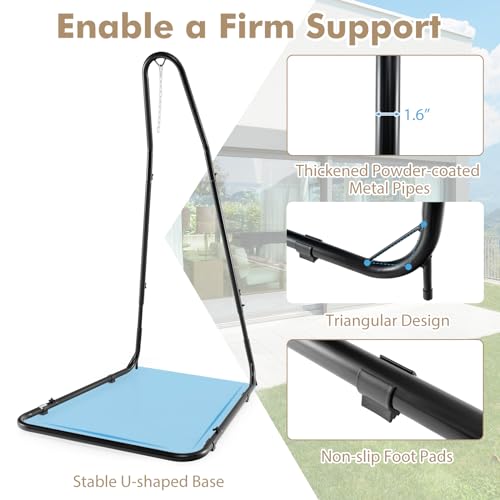 Image of Giantex Hammock Chair Stand Only, Heavy-Duty Metal Sensory Swing Stand w /Safety Hook & Sturdy Chain, Height Adjustable Hanging Chair Stand for Indoor, Outdoor, Patio, Yard, Poolside, 330 Lb Capacity