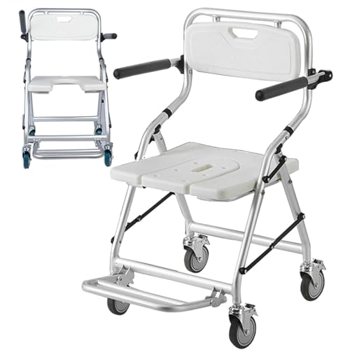 ZHNANDAMAI Silla para Ducha para Personas Mayores, Taburete de Ducha Plegable con Ruedas, Sillas de Ruedas para Ducha, Silla Baño Ancianos Ducha Montaje sin Herramientas, Carga 120kg