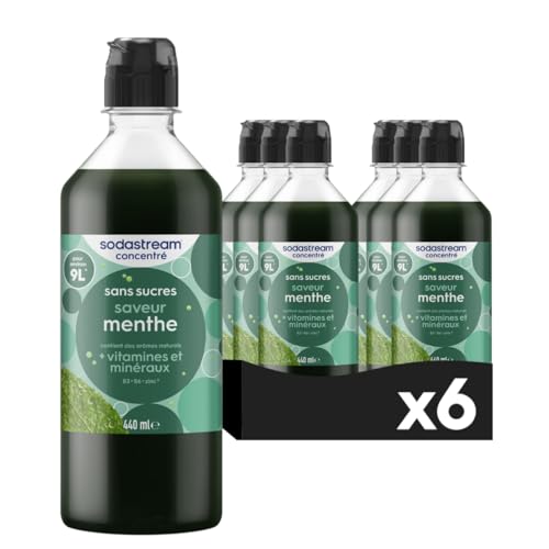 Sodastream Lot de 6 Concentrés Menthe Sans Sucres pour Machine à Eau Pétillante et Soda | Préparez jusqu'à 9 Litres de Sirop de Menthe en Quelques Secondes, 440ml