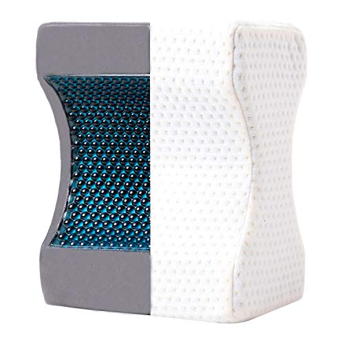 JUMEIHUI Cooling Knee Pillow by Side Sleepers for Sciatica Relief, Back Pain, Leg Pain, Pregnancy, Hip and Joint Pain. Memory Foam with Cooling Gel (Removable and Washable Cover)