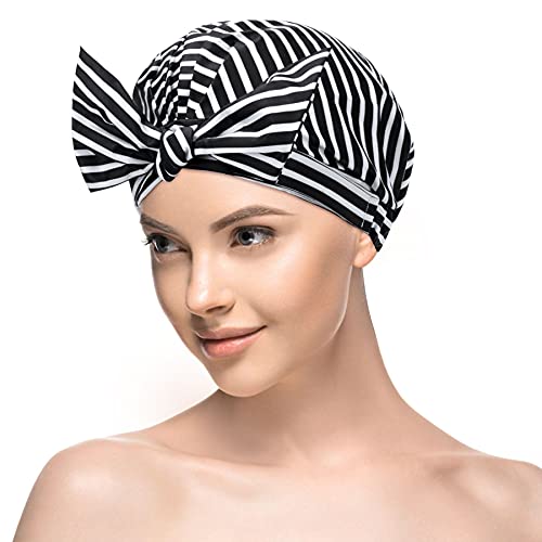 Duschhaube Damen Wasserdicht - Wiederverwendbar Bad Deckel Bowknot Doppelschicht Duschkappe Verstellbare Elastisch Kopfabdeckung Haarschutz Badehaube für Lange Haare Cover