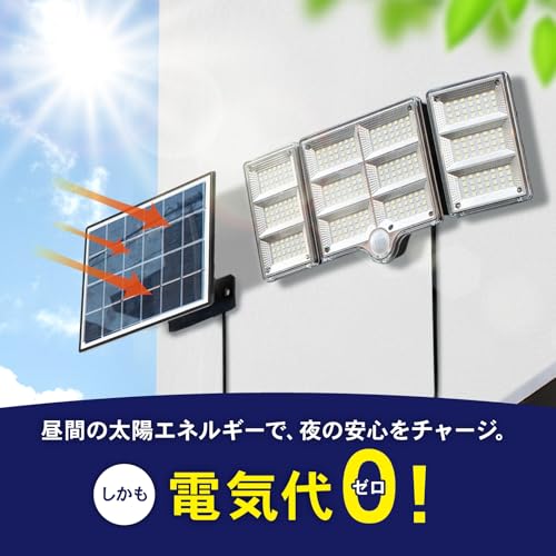 PYKES PEAK (パイクスピーク) センサーライト 屋外 ソーラー 分離型 【336LED 5mケーブル リモコン付】人感センサー 3つのモード 3面発光 明るさ調整可 IP65 防水 壁掛け 防犯 玄関 駐車場 庭 停電 防災 ソーラーライト SmartBeam MSL-01 [4]