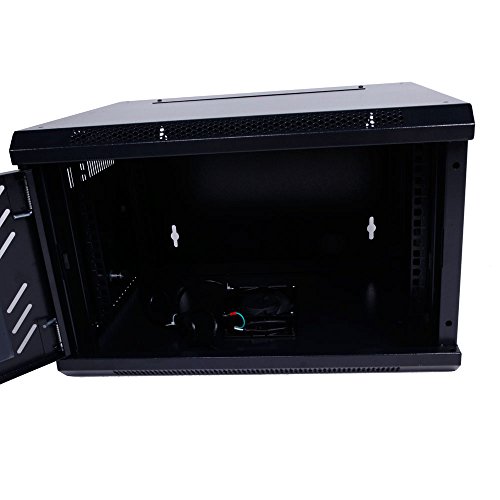 Goujxcy 6U Wall Mount Rack Server Cabinet Data Network Enclosure Server Network Rack with Cooling Fan Black - Thumbnail 7