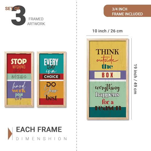 Image of kotart - Wall Hanging Paintings For Office Living Room Bedroom | Motivational Quotes Poster With Frame | Painting for wall Hanging | Quotes Wall Decor Poster With Frames Set of 3 (10x19 inch, G)