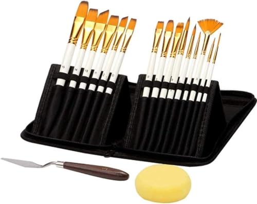 JYBNBBE Set di pennelli Lavabili da 15 Pezzi, Set di pennelli per Pittura, Articoli artistici, Strumenti, pennelli per artisti, Set di spugne per tavolozza con Custodia
