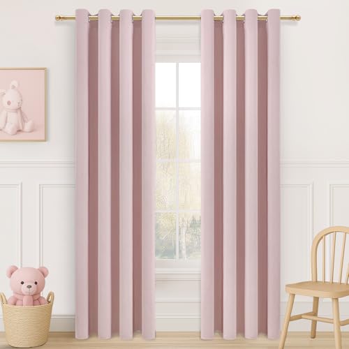 MRTREES Gardinen mit Ösen Blickdicht Hellrosa 2er Set für Kinderzimmer Mädchen, Blickdichte Vorhänge Schlafzimmer 240 cm Lang 140 cm Breit, Blackout Vorhang Fenster Wohnzimmer Modern