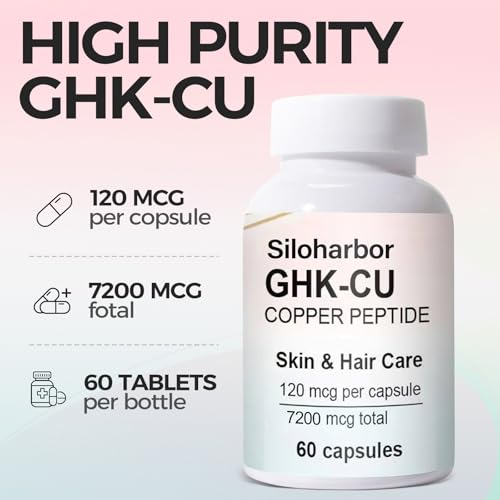 Image of GHK-Cu Copper Peptide Supplement, 120mcg High-Purity Supplement for Skin & Hair, Enteric-Coated for Maximum Absorption, Vegan & Gluten-Free (60 Count)