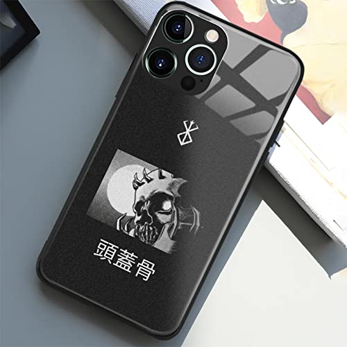 Heminjyjef Japanese Anime Anti-Drop Shell Cover Manga Pattern Non-Slip Glossy Glass Cell Phone Protective Case (For Iphone 14 Pro Max,Skull Knight Berserk) #TOP4