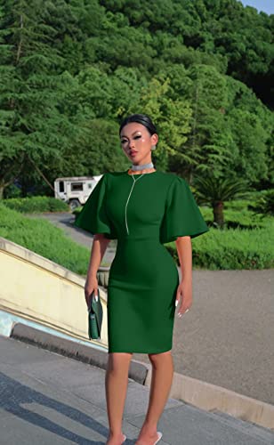Image of Memoriesea Women's Basic Bodycon Ruffle Flared Short Sleeve Pencil Midi Dress
