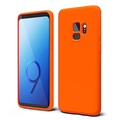 oakxco for Samsung Galaxy S9 Phone Case Liquid Silicone Grip, Fluorescent Bright Solid Color, Cute Thin Slim Soft Rubber TPU Plain Smooth Gel Matte Protective Cover for Women Girl, Burnt Neon Orange