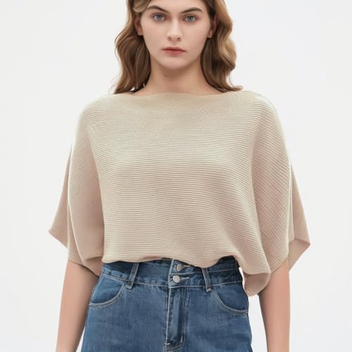 Image of HIGO FASHION Womens Short Batwing Sleeve Boat Neck Sweater Vest Fall Sleeveless Pullover Knit Sweaters