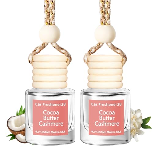 Image of Hanging Car Air Freshener, Long Lasting Essential Oil Diffuser, Non-Toxic Cocoa Butter Cashmere Scent, Cute Car Fresheners for Women, 2 Pack Made in USA