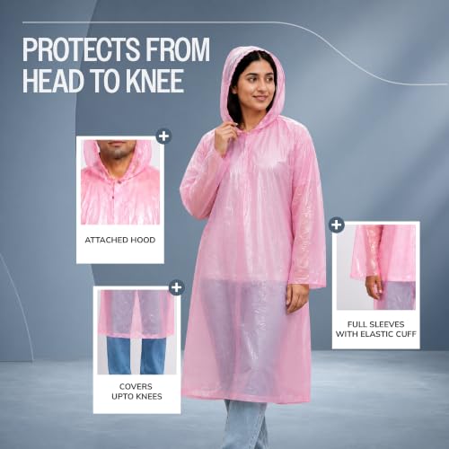 Image of Robustt Disposable Rain Card for Unisex | Pocket Raincoat for Travel | Waterproof Disposable Raincoat with Hood | Universal Fit Knee Length Raincoat for Men & Women | Emergency Rain Poncho