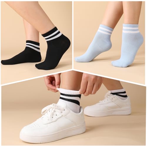 Utensilsto 6 Paar Socken Damen 35-38 Sneaker Socken Bunte Sneakersocken Retro Kurze Tennissocken Sportsocken Baumwollsocken mit Streifen Motiv Kurzsocken für Tenniss Sport Lauf Arbeit (Bunt)
