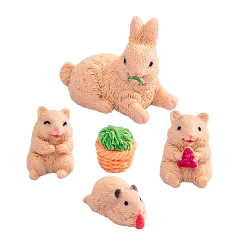 Hemobllo 5pezzi Statuette di Animali in Resina Accessori per Decorazione da Giardino Ornamento di Conigli e Topi per Bonsai Micro Paesaggi e Fatati