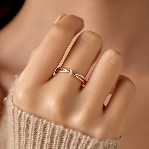 Twisted Knot CZ Ring for Women 925 Sterling Silver Infinity Love Promise Ring for Her 14K Gold Plated Intertwine Ring to Daughter Mother Wedding Band Engagement Ring Wedding Birthday Jewelry Gift2